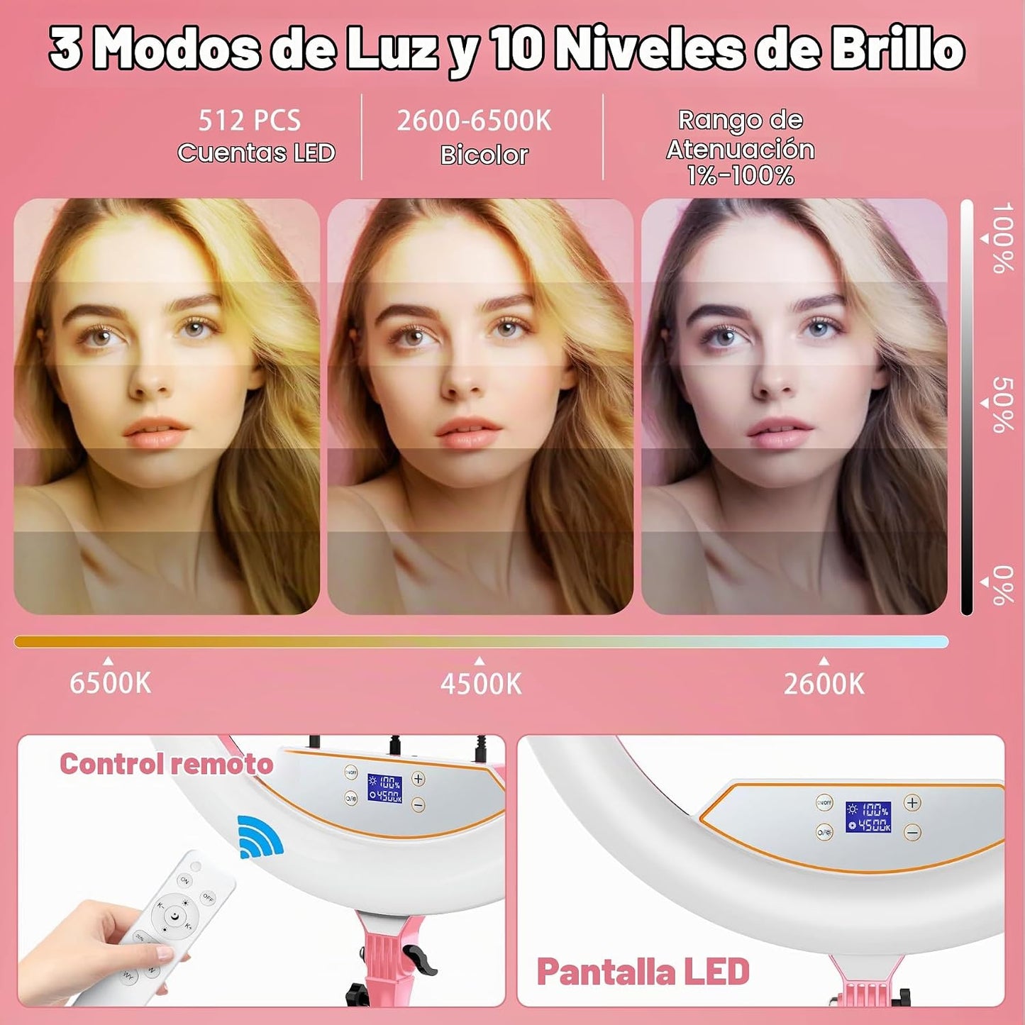 Anillo de luz de 22 pulgadas con soporte, trípode de luz de anillo...