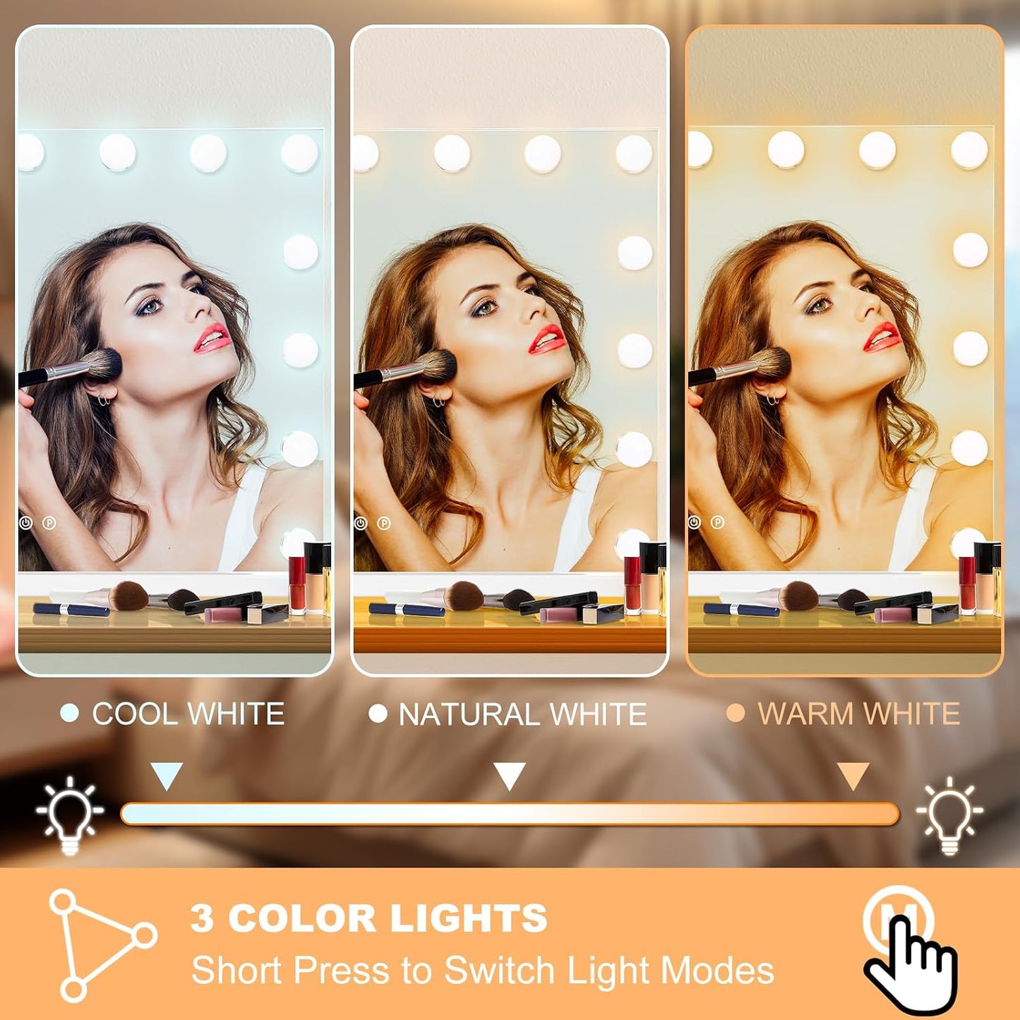 Moonee Espejo de tocador con luces, espejo de maquillaje iluminado...