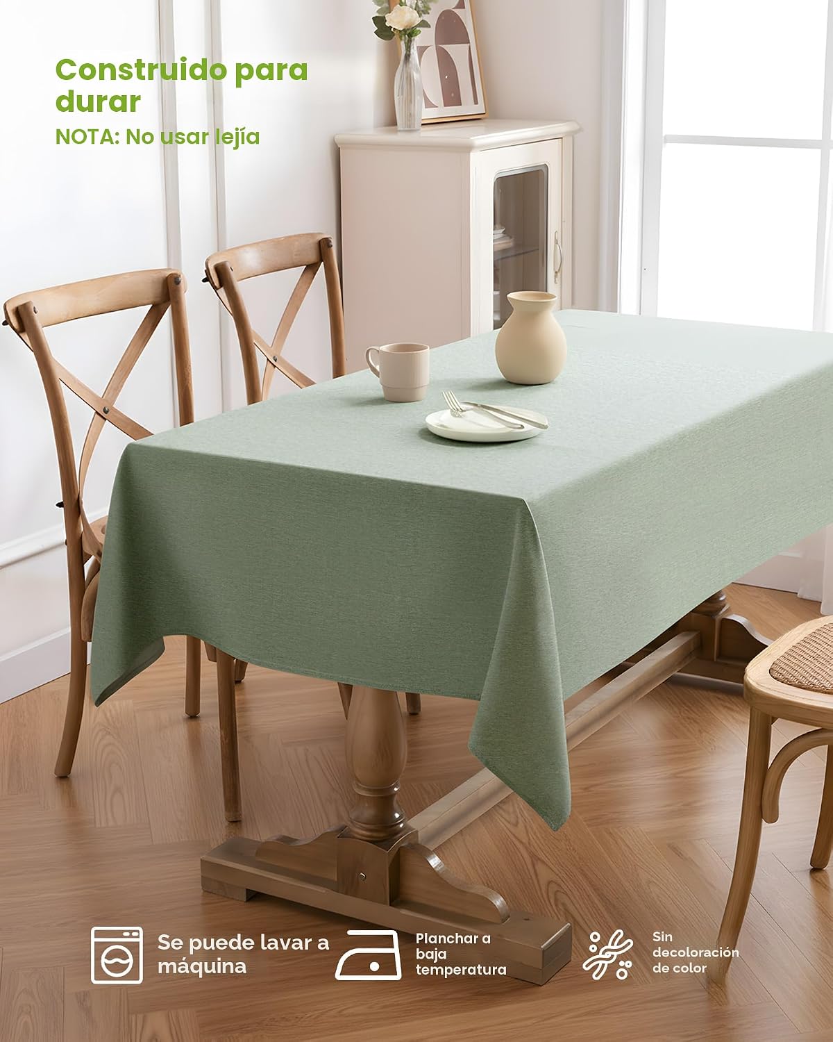 Pureegg Mantel Rectangular de Lino Impermeable y Resistente a las M...