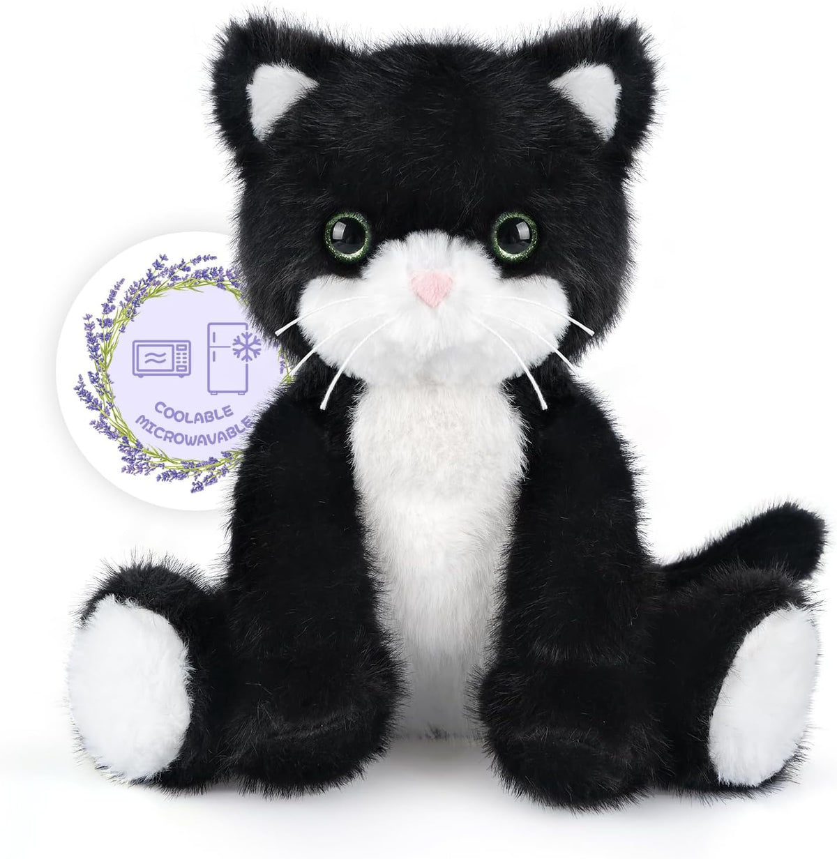 SuzziPals - Gato de peluche calentable y enfriable en blanco y negr...