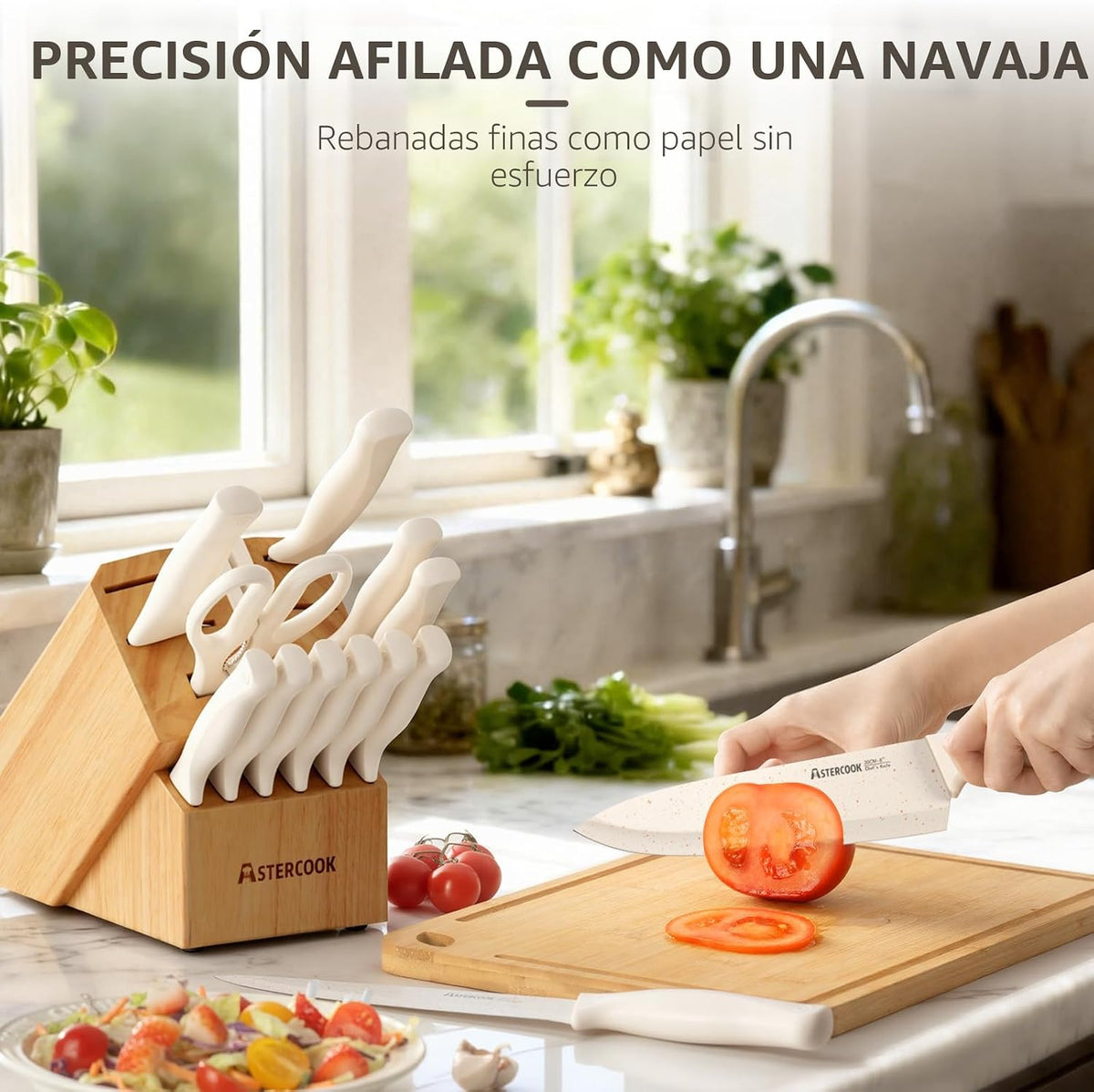 Astercook - Juego de cuchillos de cocina de 15 piezas con bloque de...