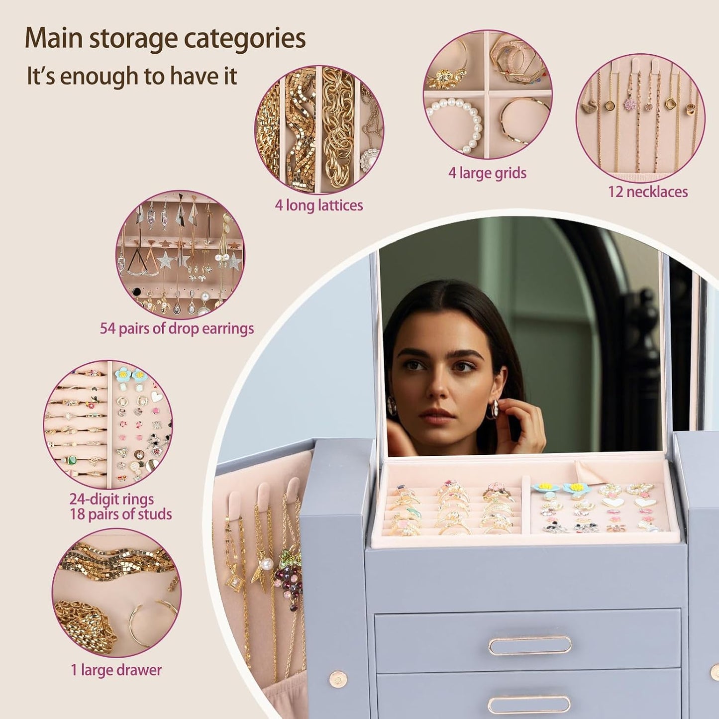 ASINGYER - Cajas de joyería para mujeres, organizador de joyería de...