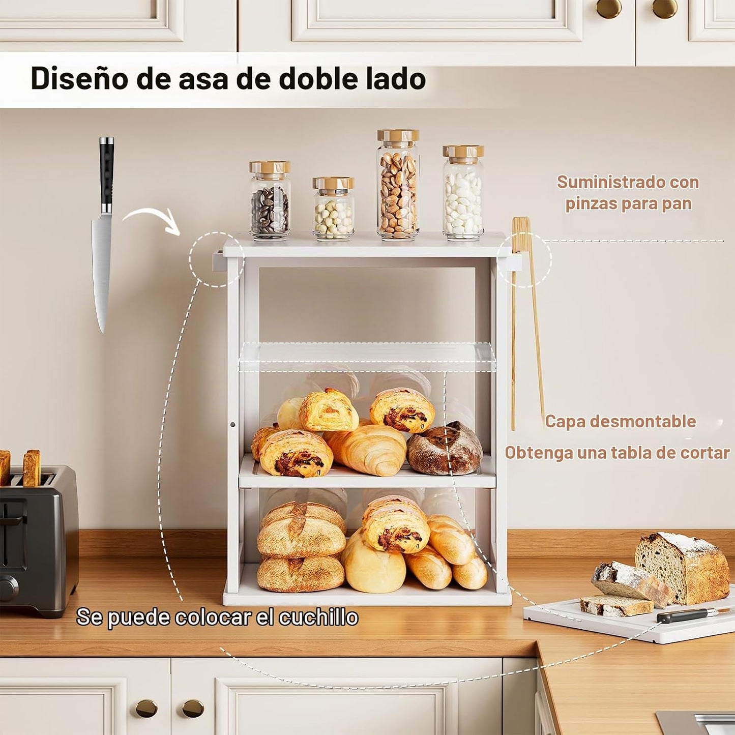 WOWLIVE Caja de Pan para Encimera de Cocina, Contenedor de Almacena...