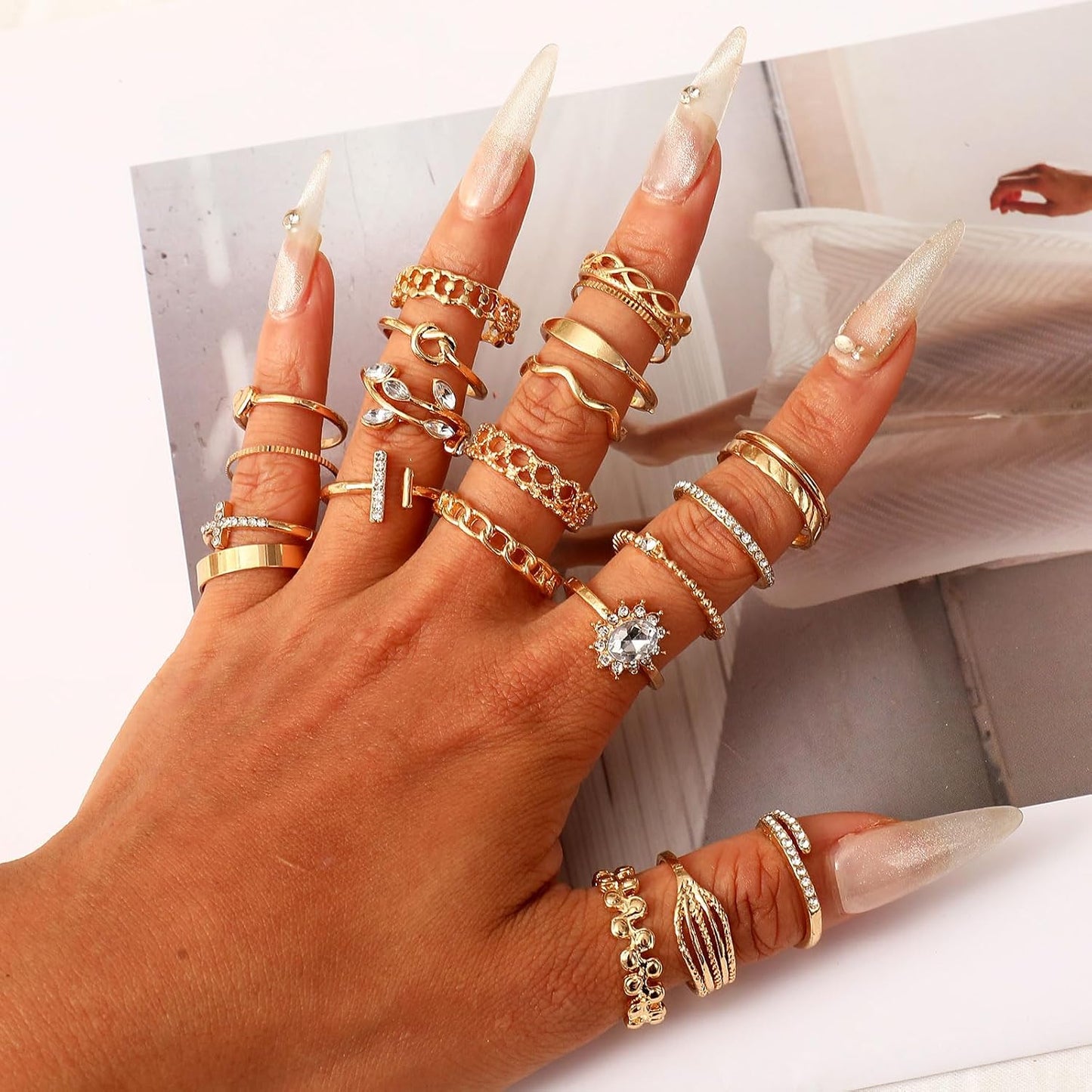 CHICUTIE Juego de anillos dorados para nudillos para mujeres, apila...