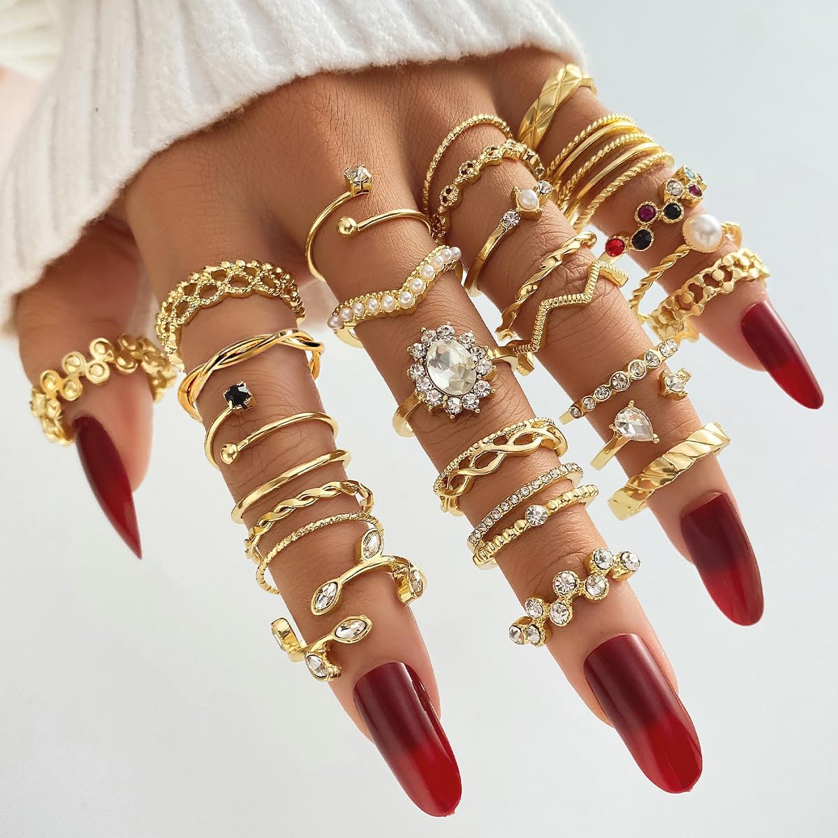 KISS WIFE Anillos apilables de oro para mujer, delicado juego de an...