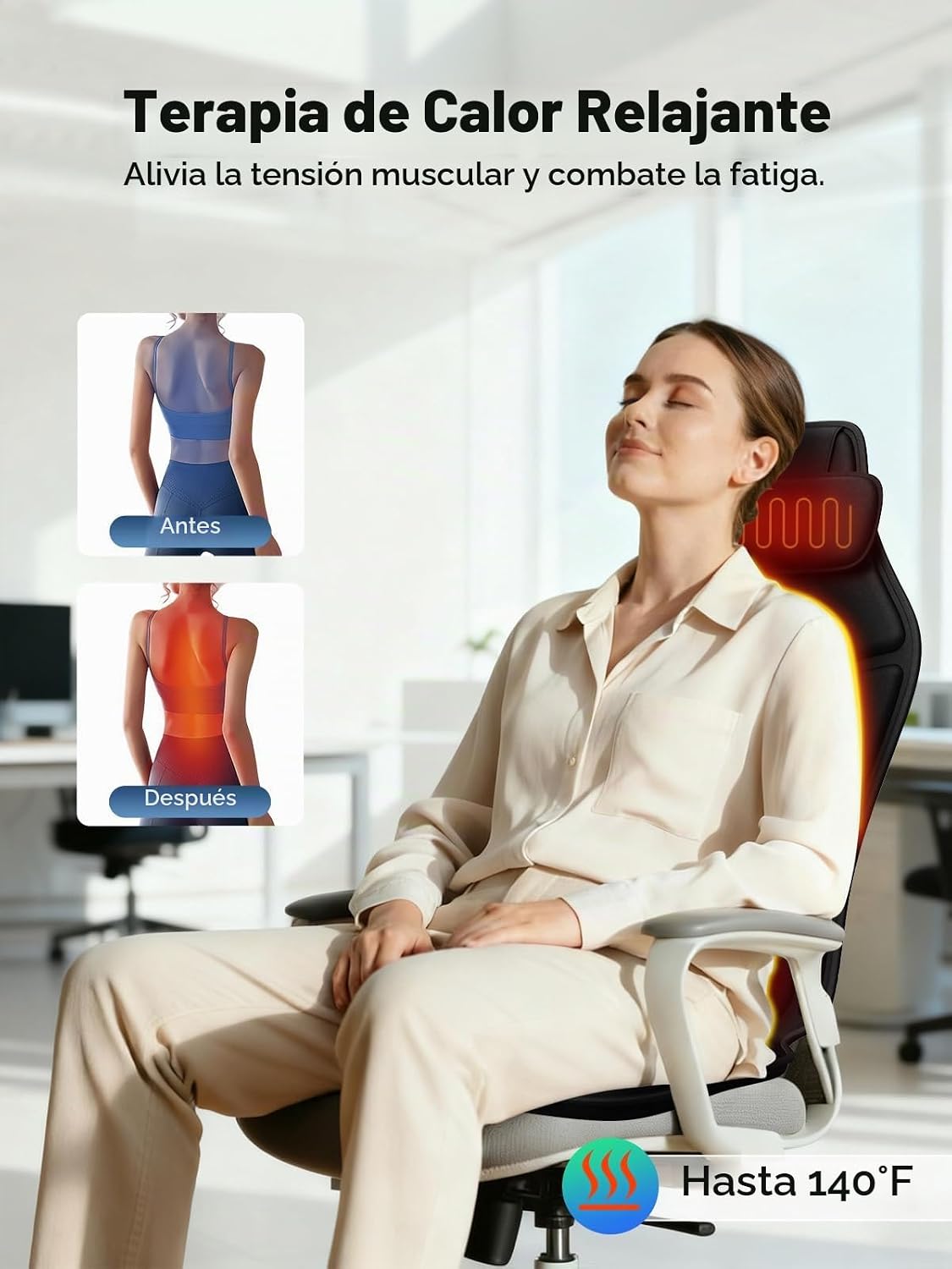 comrelax Cojín de asiento de masaje de vibración con calor, masajea...