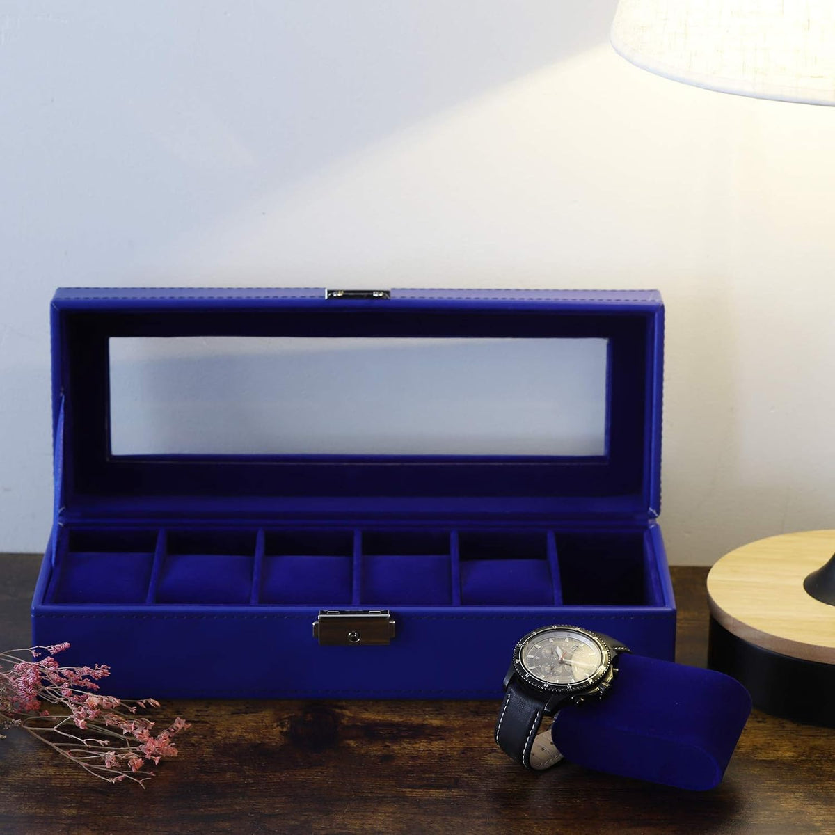 NEX Caja de reloj, organizador de 6 ranuras para relojes con caja d...