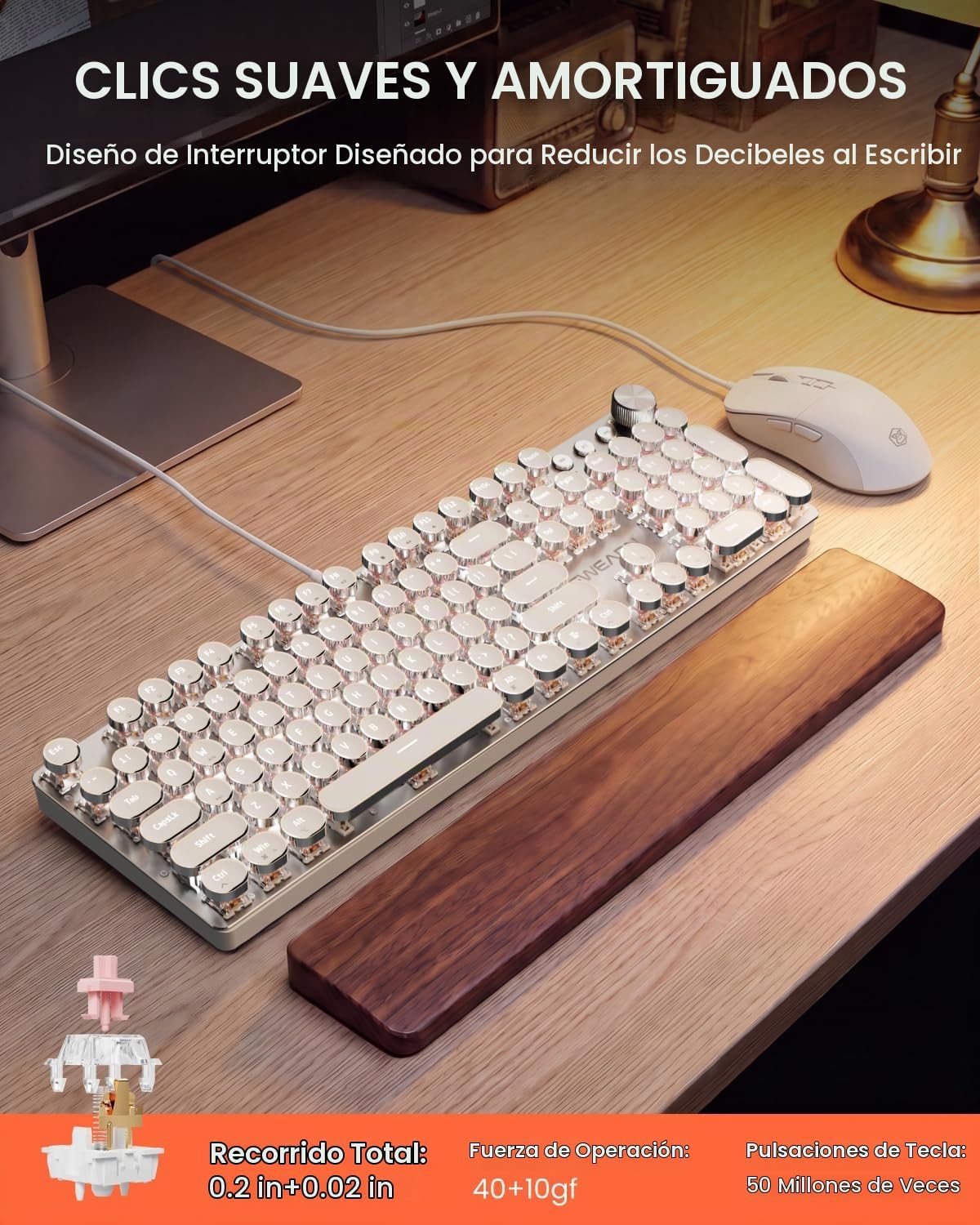 Combo de teclado y mouse con cable para máquina de escribir, interr...