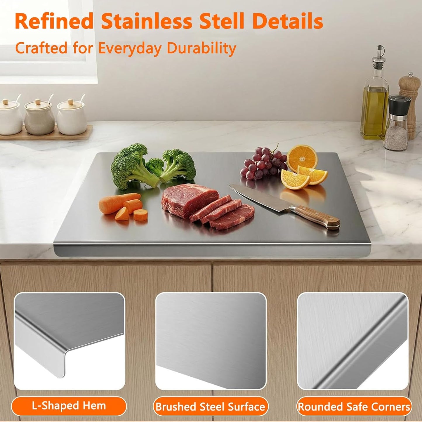 Tabla de cortar de acero inoxidable para cocina, tabla de cortar de...