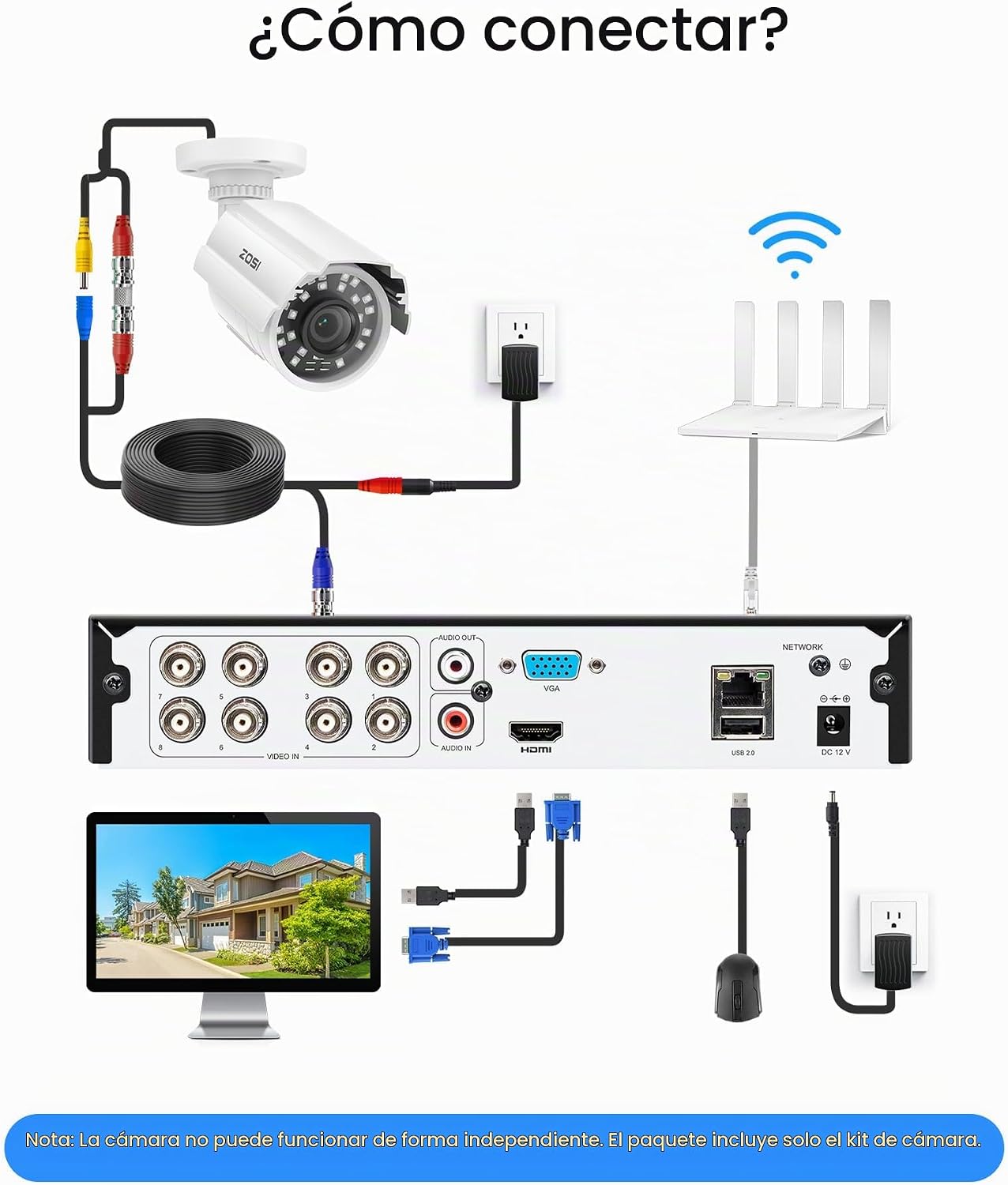 ZOSI - Cámara de seguridad para exteriores e interiores de 2MP, 108...