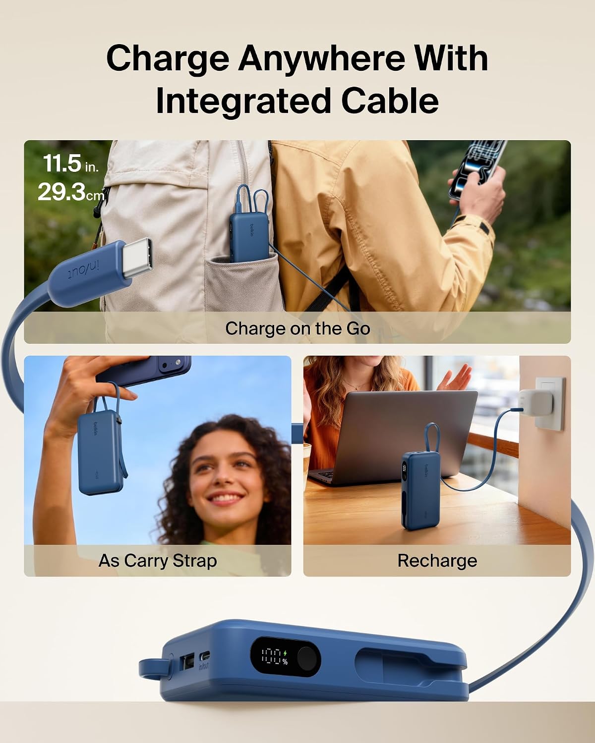 Belkin 10000mAh 45W Cargador portátil Power Bank con cable USB C in...