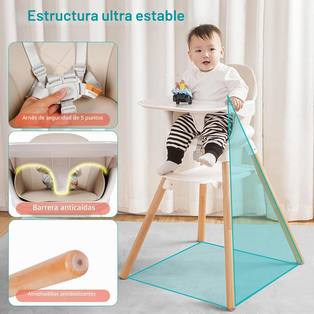 Komcot Silla Alta, Sillas Altas Convertibles de Madera 6 en 1 para...
