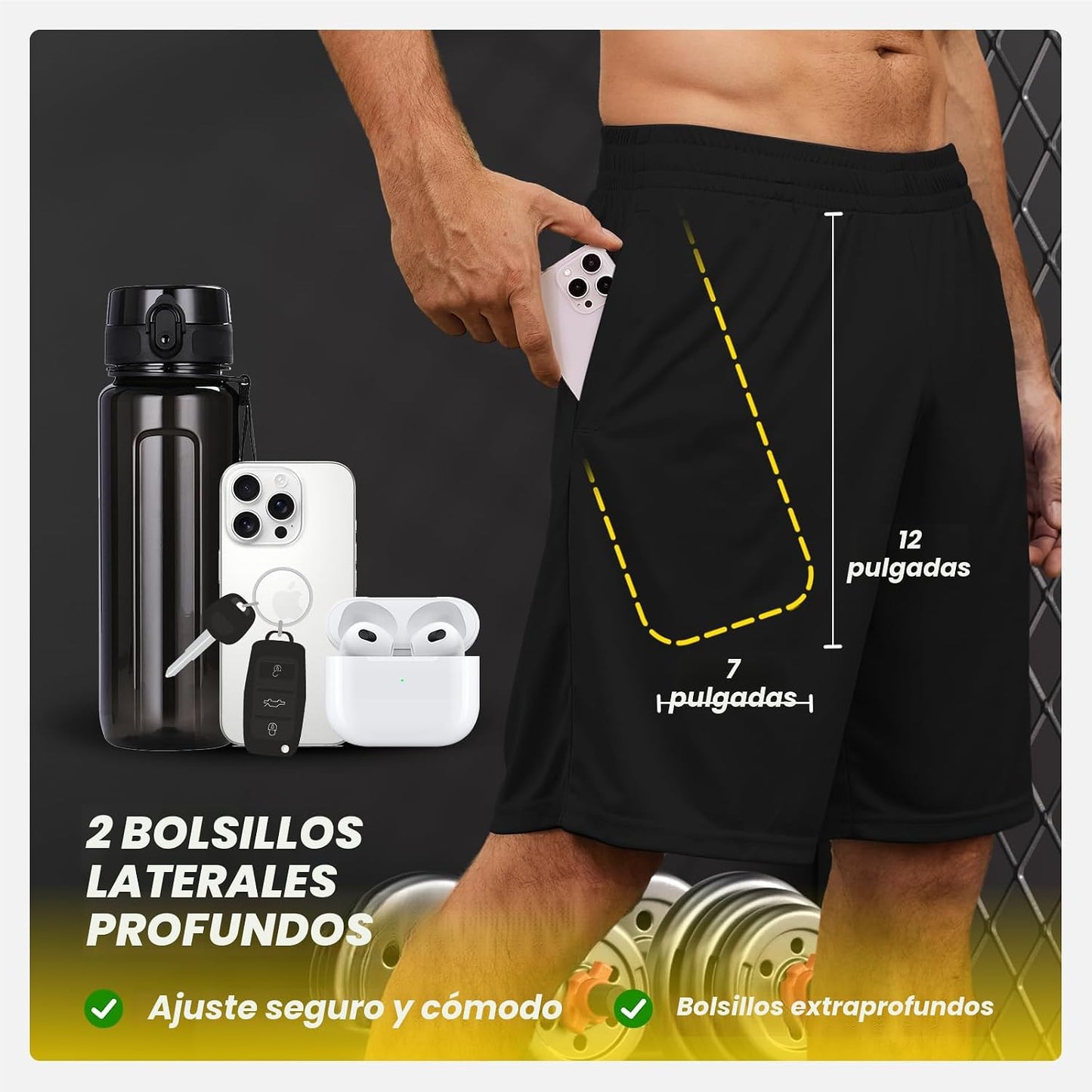 BALENNZ Pantalones cortos deportivos para hombre con bolsillos y ci...
