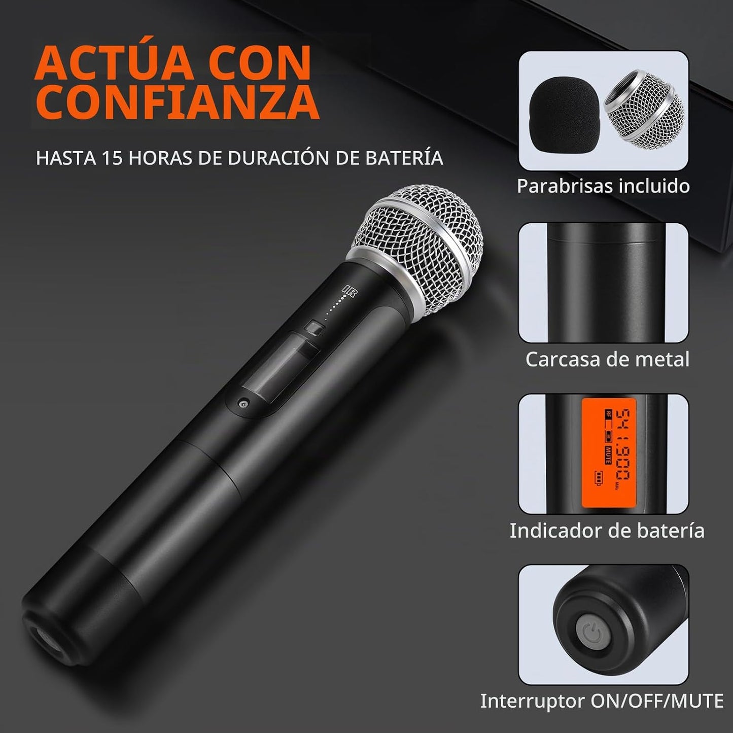 Innopow Sistema de micrófonos inalámbricos de 200 canales, set de m...