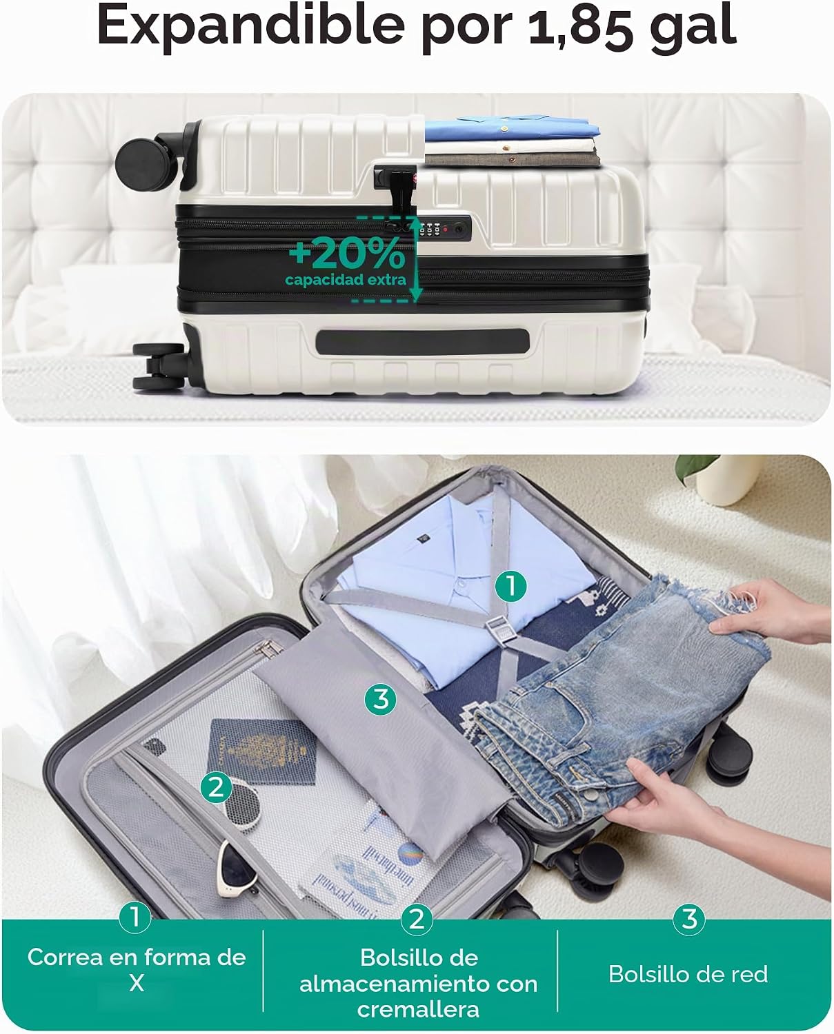 BAGSMART Equipaje de mano de 22x14x9 pulgadas aprobado por aerolíne...