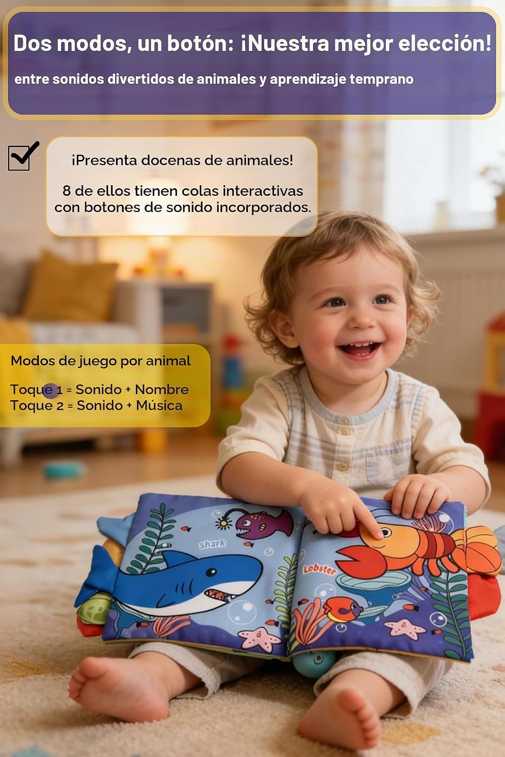 GauJat Libros de tela para bebés 0-6-12 meses, juguete interactivo...