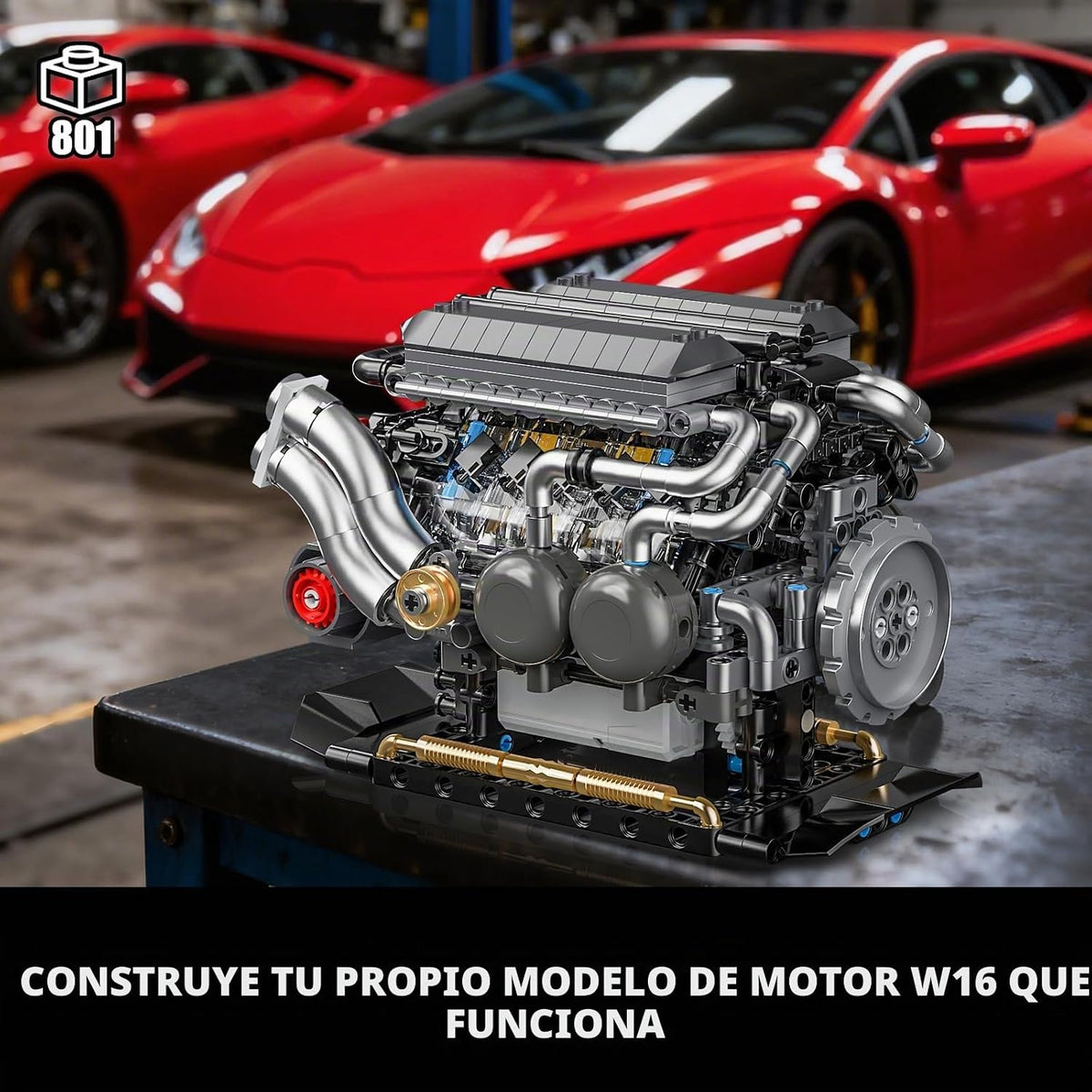 BseSparklion Juego de bloques de construcción de motor W16 para adu...