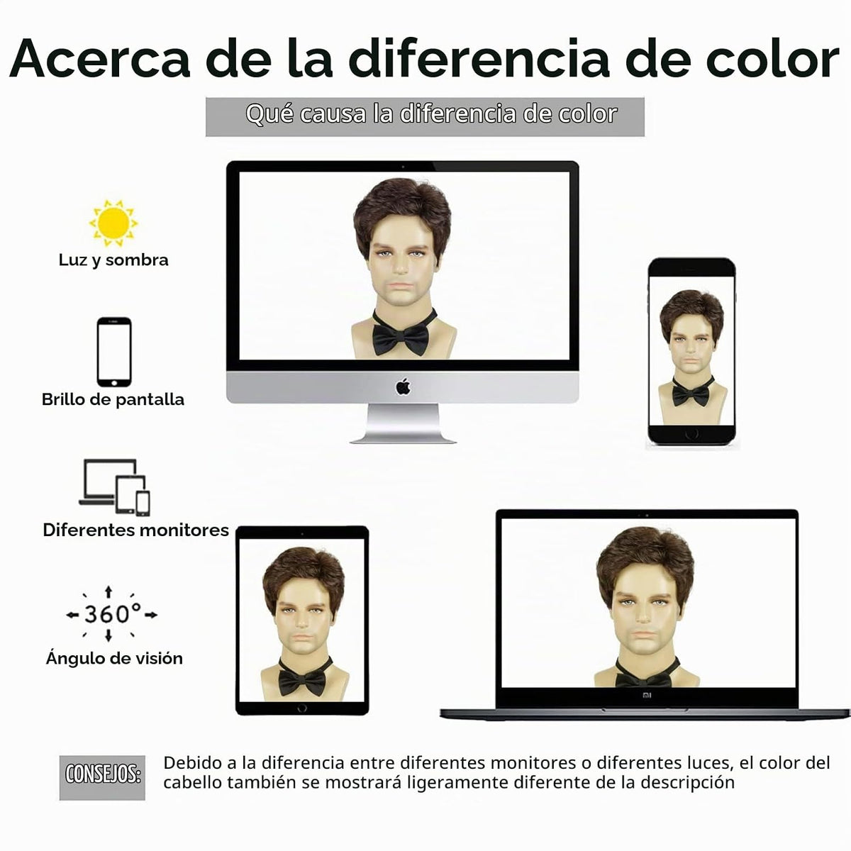 BCHR Pelucas marrones para hombre, peluca corta para hombre, resist...