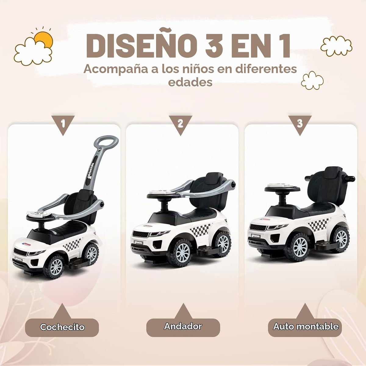 OLAKIDS Coche de empuje 4 en 1, cochecito para niños pequeños, jugu...