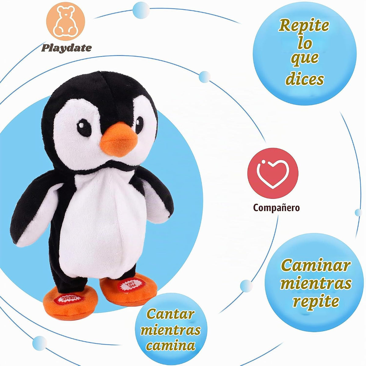 Hopearl Pingüino que habla y canta, repite lo que dices caminando,...
