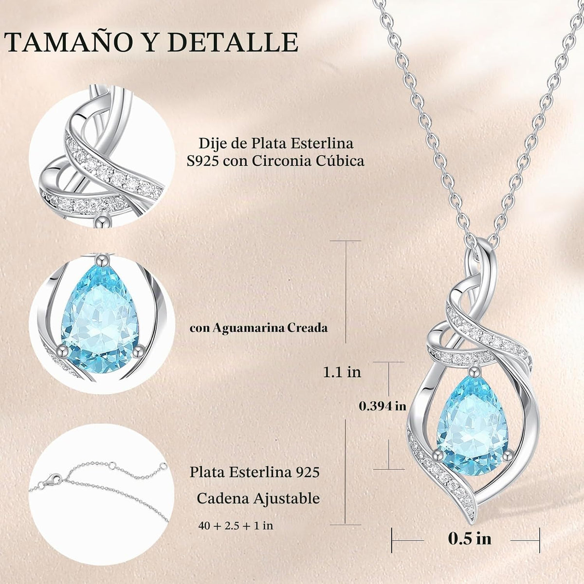 FANCIME Collar con piedra natal para mujer con colgante de lágrima...