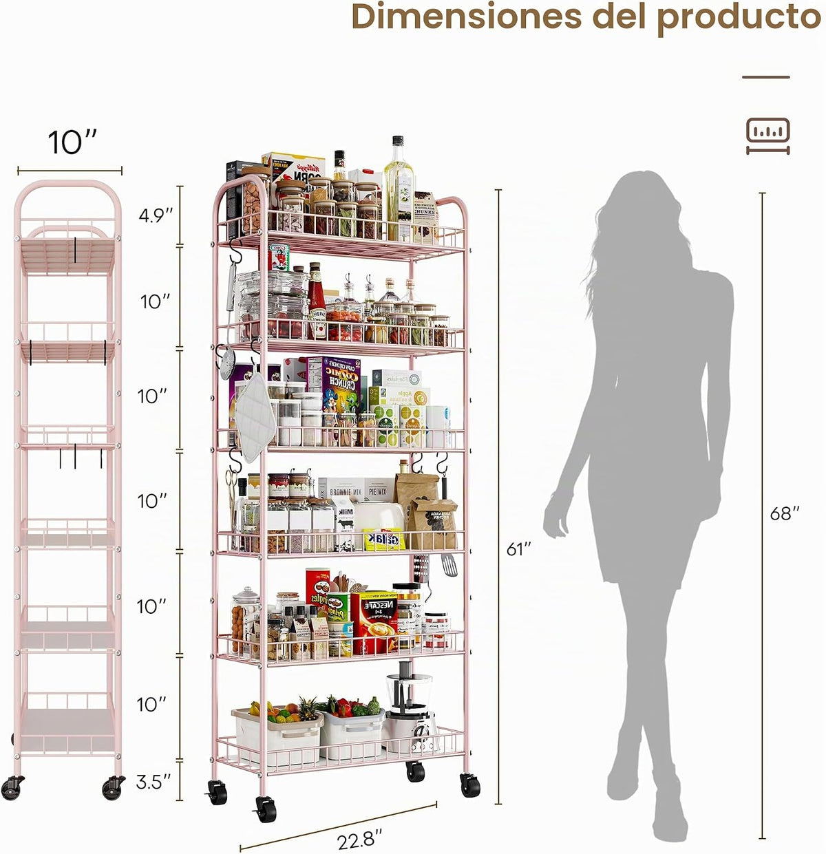 Qiaoxuan Carrito de almacenamiento delgado de 6 niveles con ruedas,...
