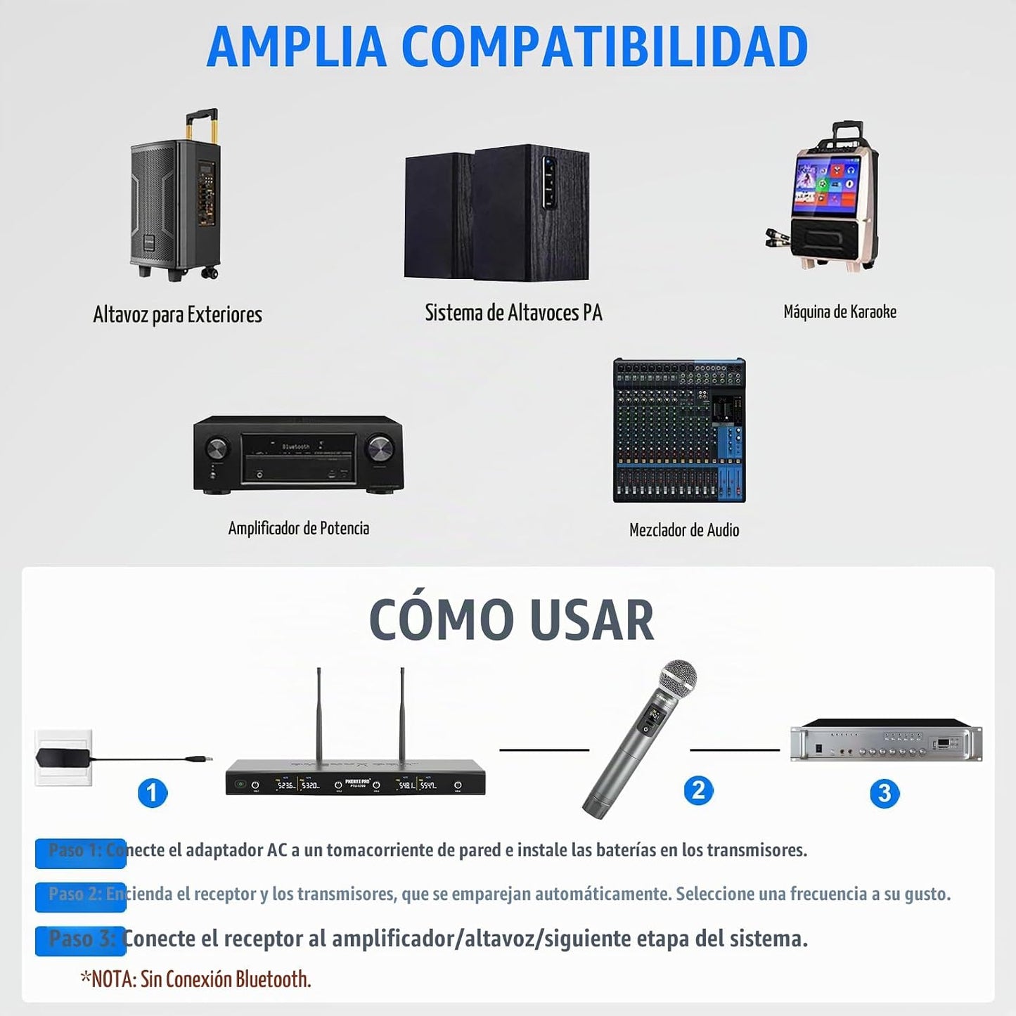 Phenyx Pro 4-Ch UHF Handheld\/Bodypack micrófonos inalámbricos PTU-...