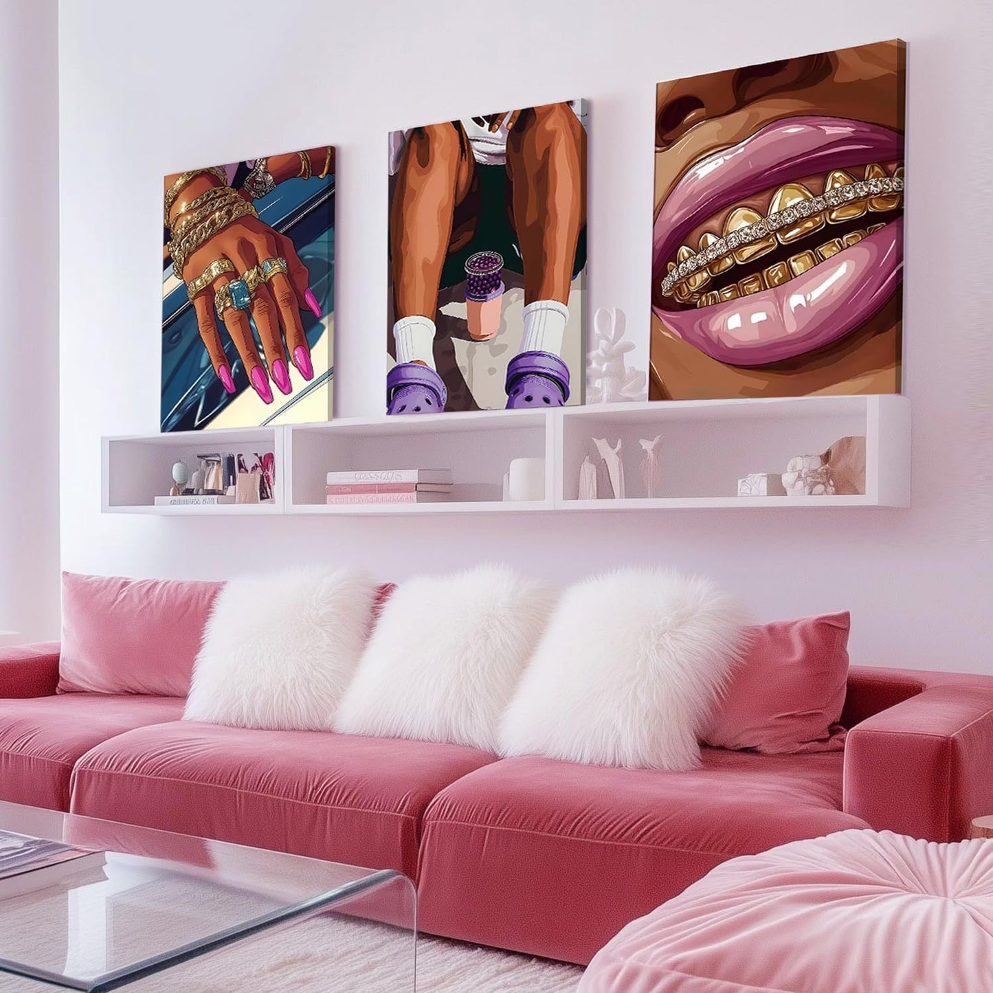 Juego de 3 pinturas enmarcadas para pared de chicas negras, pintura...