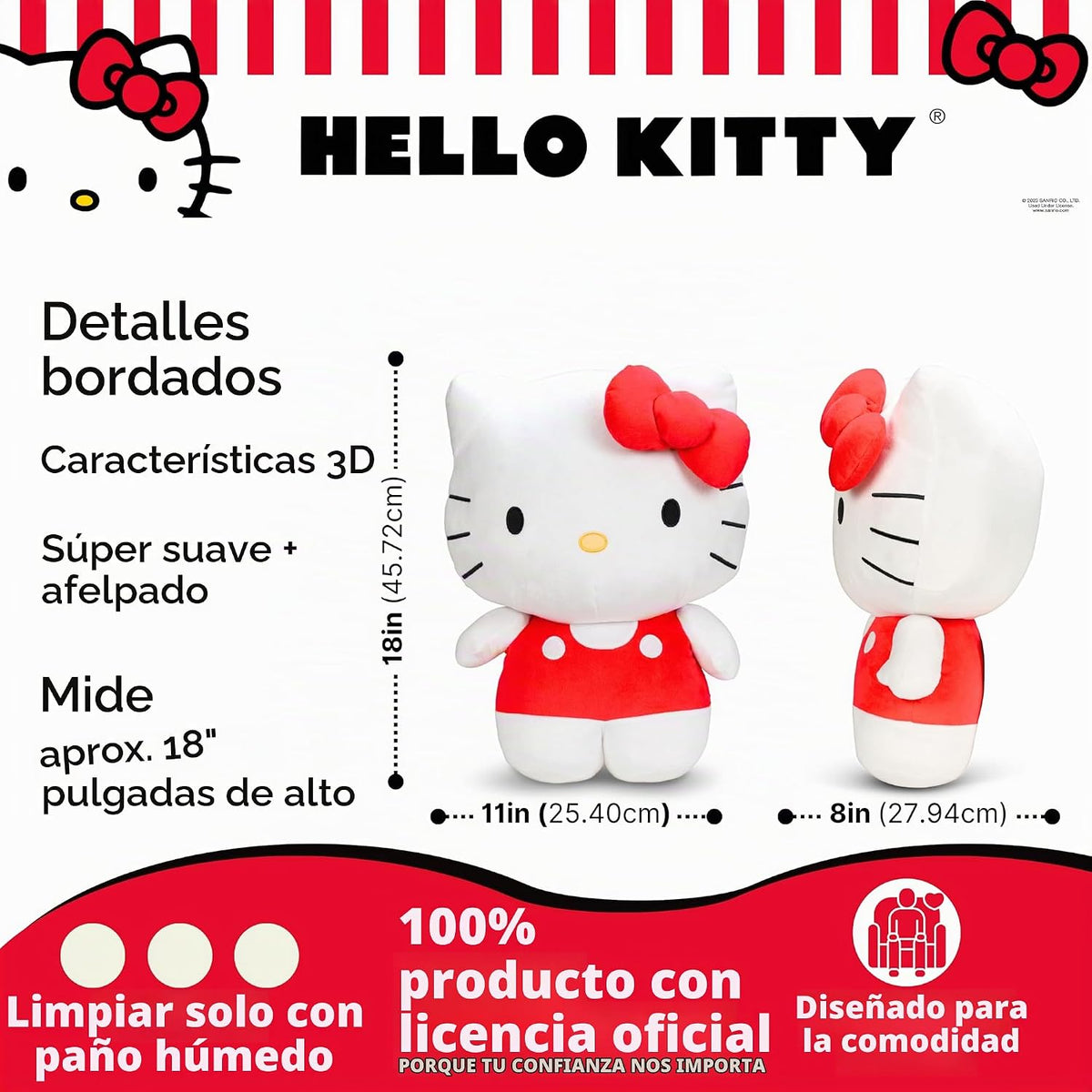 Franco Collectibles - Almohada de peluche de Hello Kitty, ropa de c...