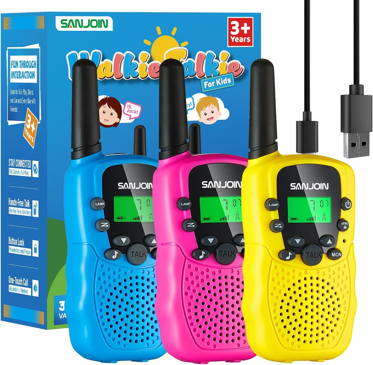 Walkie Talkies para Niños Recargables, 2000 mAh Duración de 3-4 Día...