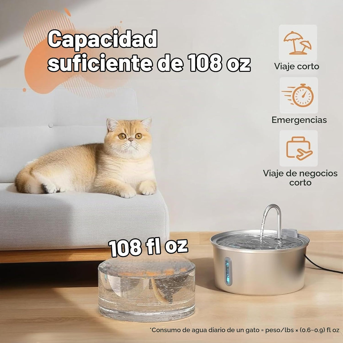 Fuente de agua para gatos de acero inoxidable: fuente de gato de 10...