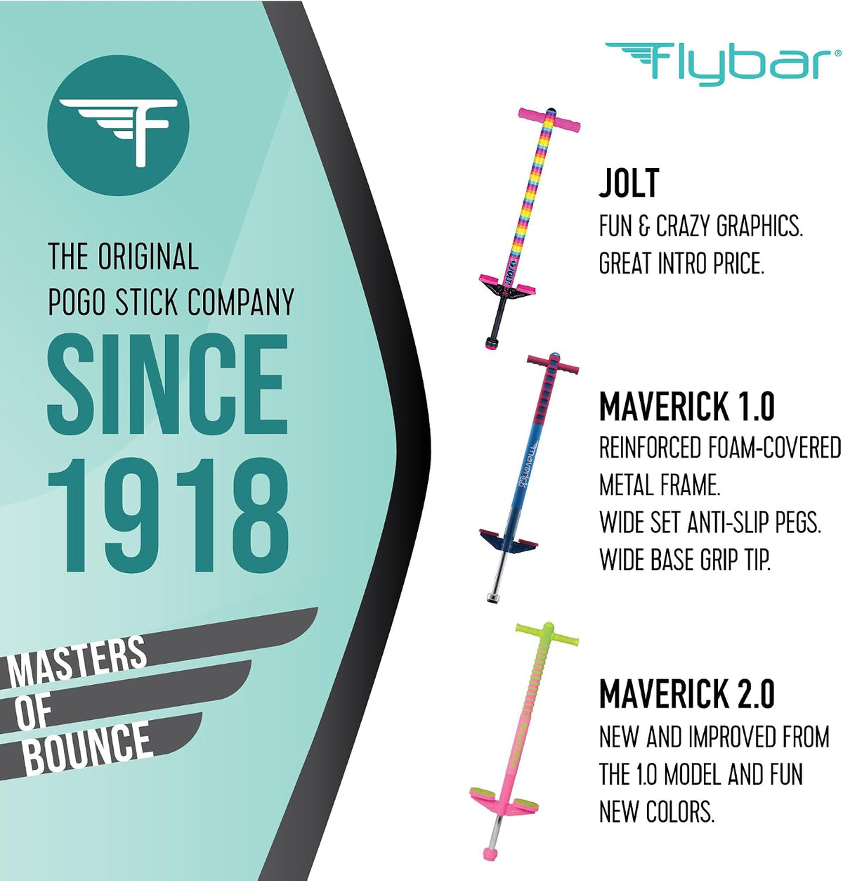 Flybar Maverick Pogo Stick para niños a partir de 5 años, 40 a 80 l...