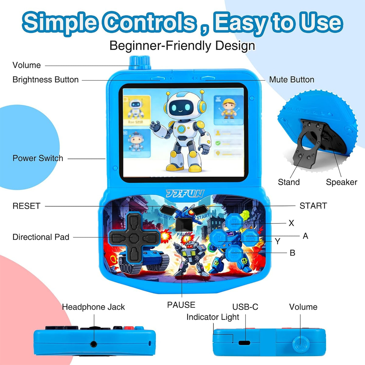 JJFUN Consola de juegos portátil para niños, estilo robot mecha con...