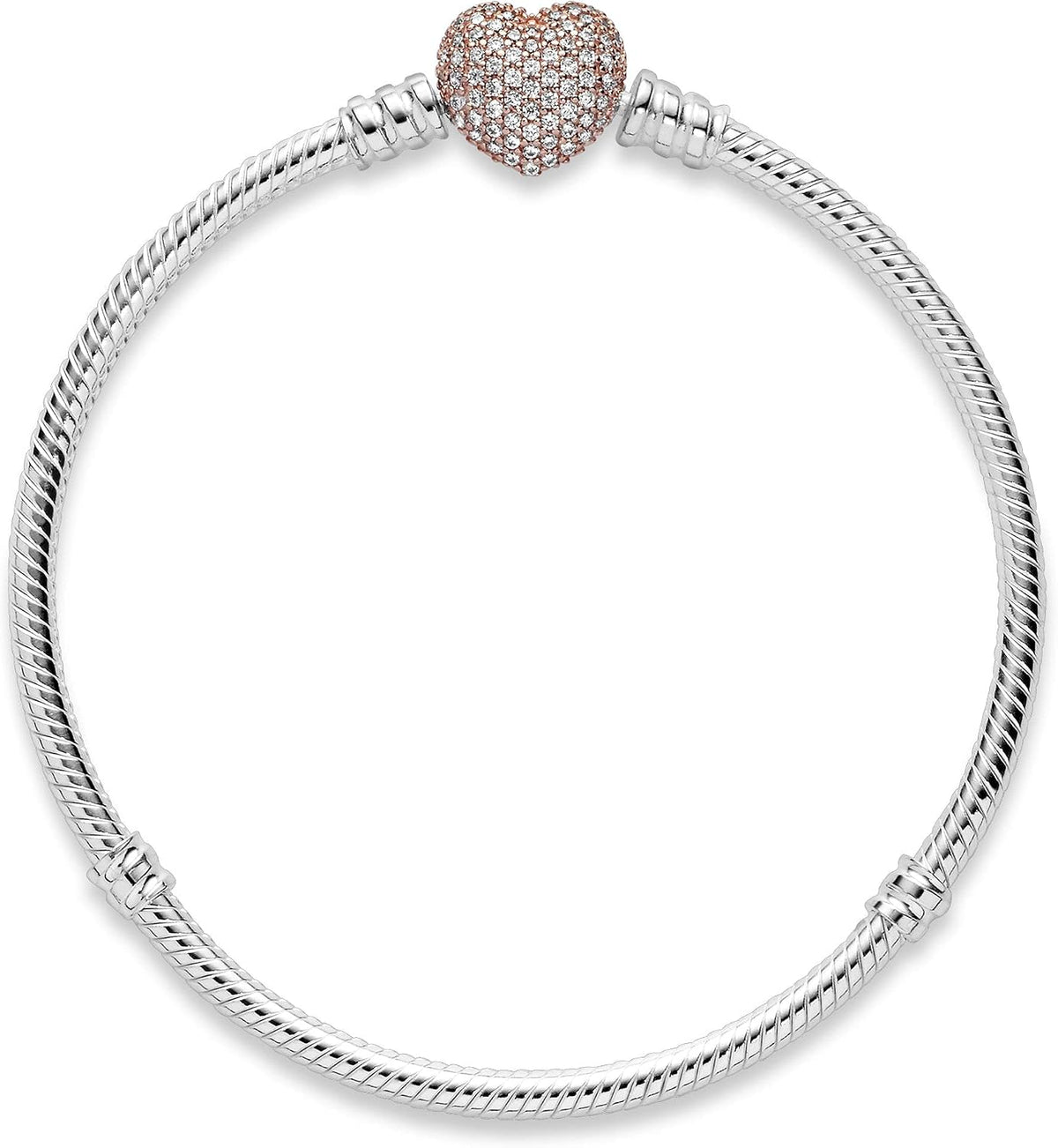 Pulsera de plata PANDORA con cierre de corazón rosa pavé
