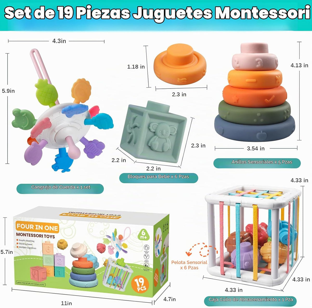 Wuzhineisn Juguetes Montessori para Bebés - Mordedor de Cuerda, Blo...