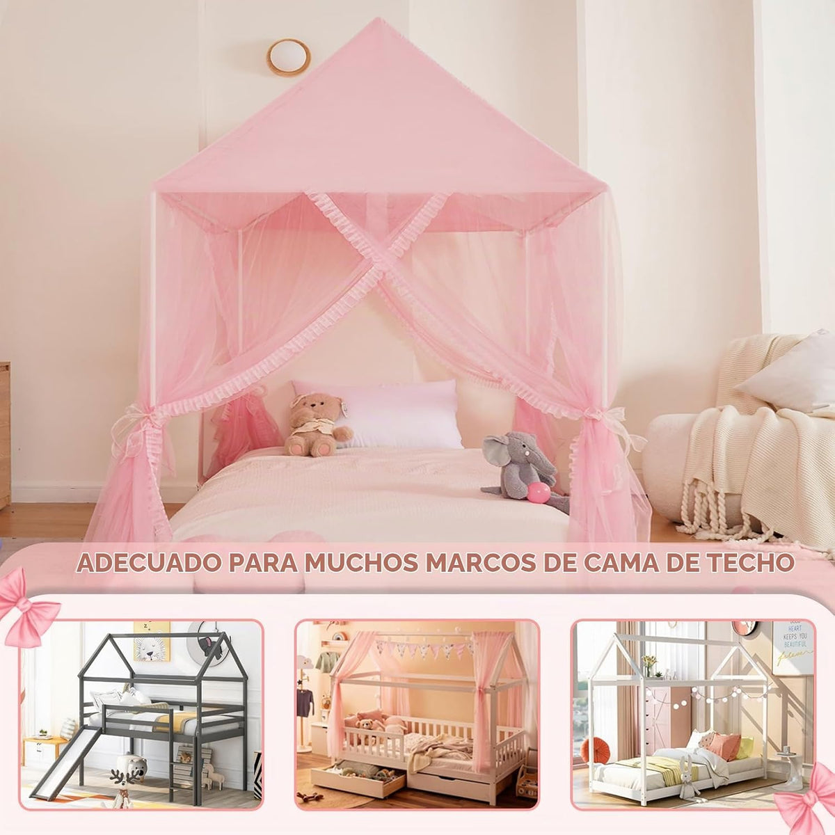 ZRVTM Dosel de Cama de Princesa para Niñas - Dosel Rosa Castillo de...
