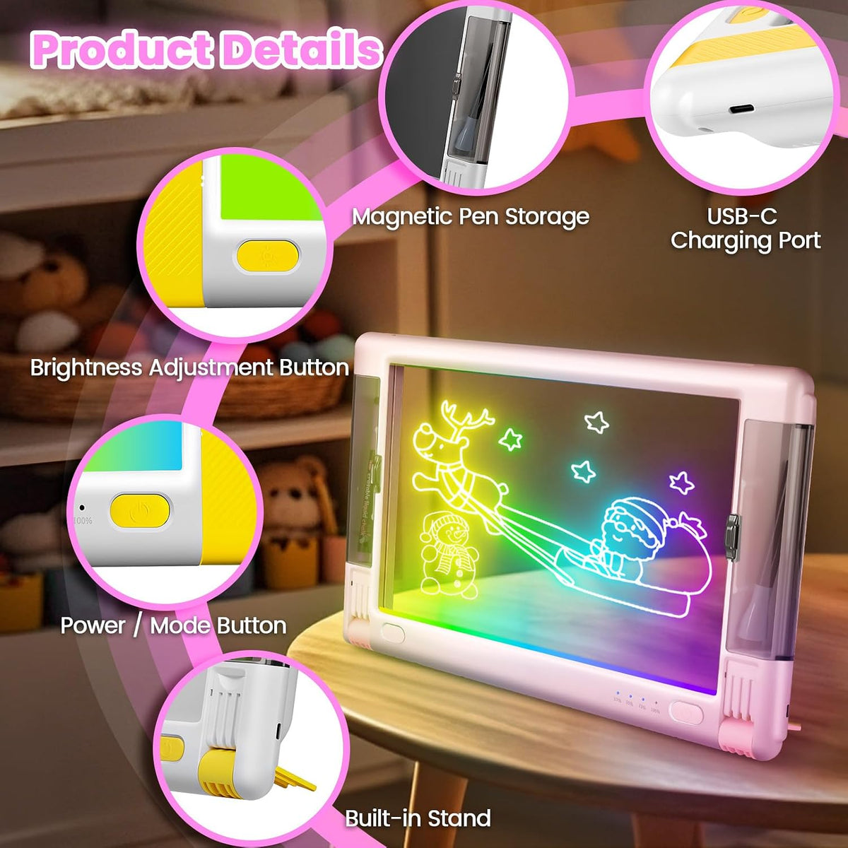 Tablero de dibujo LED recargable, 15 pulgadas, 9 modos de luz de co...