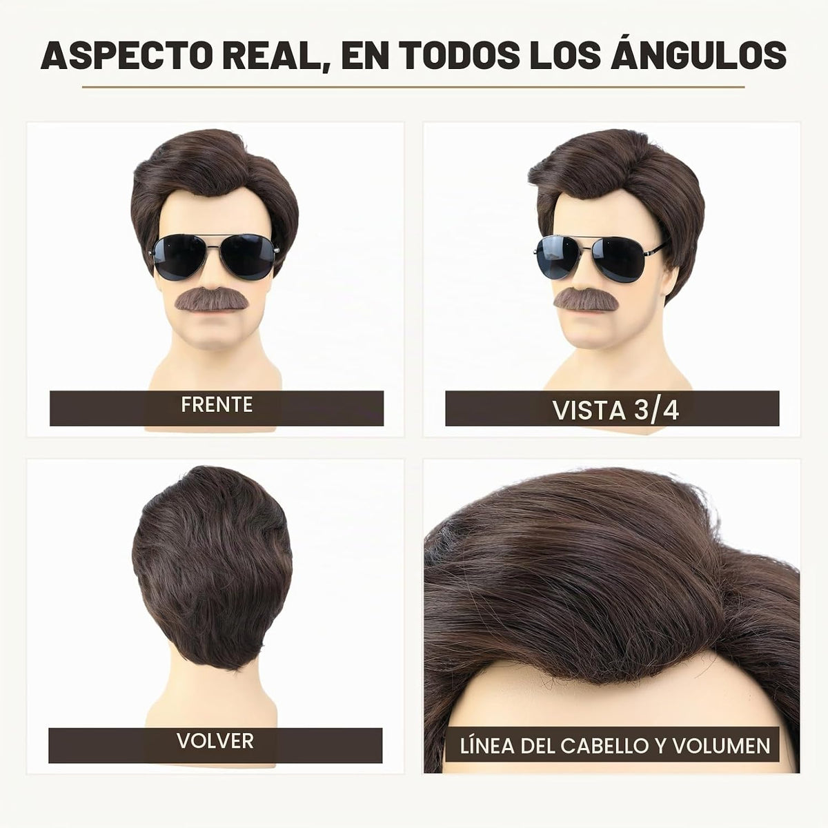 AMZCOS Peluca corta marrón para hombre con Msutache y gafas de sol...