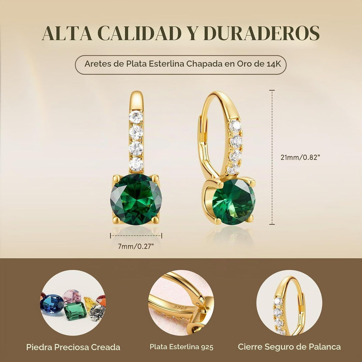 FANCIME Pendientes colgantes de plata de ley chapada en oro de 14 q...