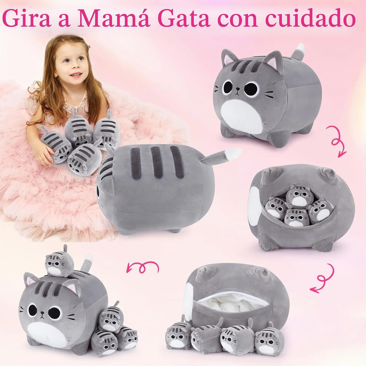 5 piezas de peluche de gato gris de la familia de 15.8 pulgadas, ga...
