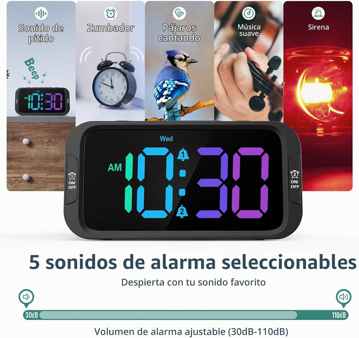 Odokee Reloj despertador digital doble para dormitorio: reloj eléct...
