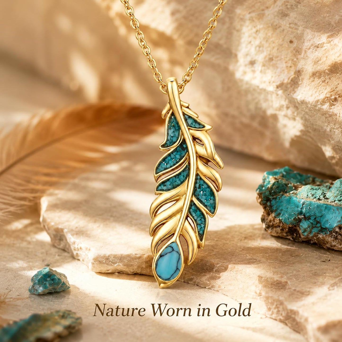 Teetyyt Collar de Plumas de Turquesa para Mujer Chapado en Oro Blan...