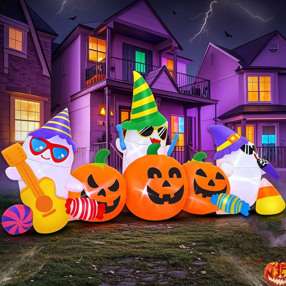 Decoración inflable de Halloween de 8 pies con diseño de calabaza f...