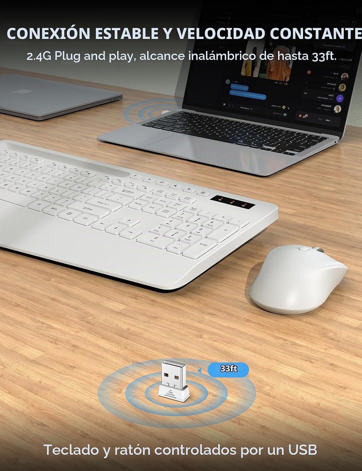 Combo de teclado y mouse inalámbricos, reposamuñecas ergonómico de...