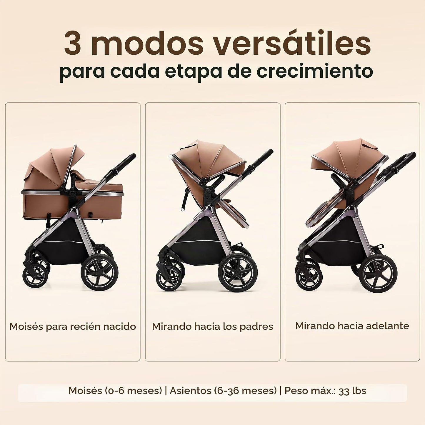 Cochecito de bebé convertible 2 en 1, asiento reclinable reversible...