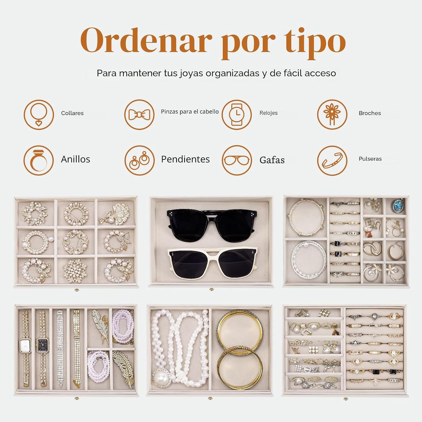 Dajasan Caja Organizadora Grande de Joyería, Cajas de Joyería para...