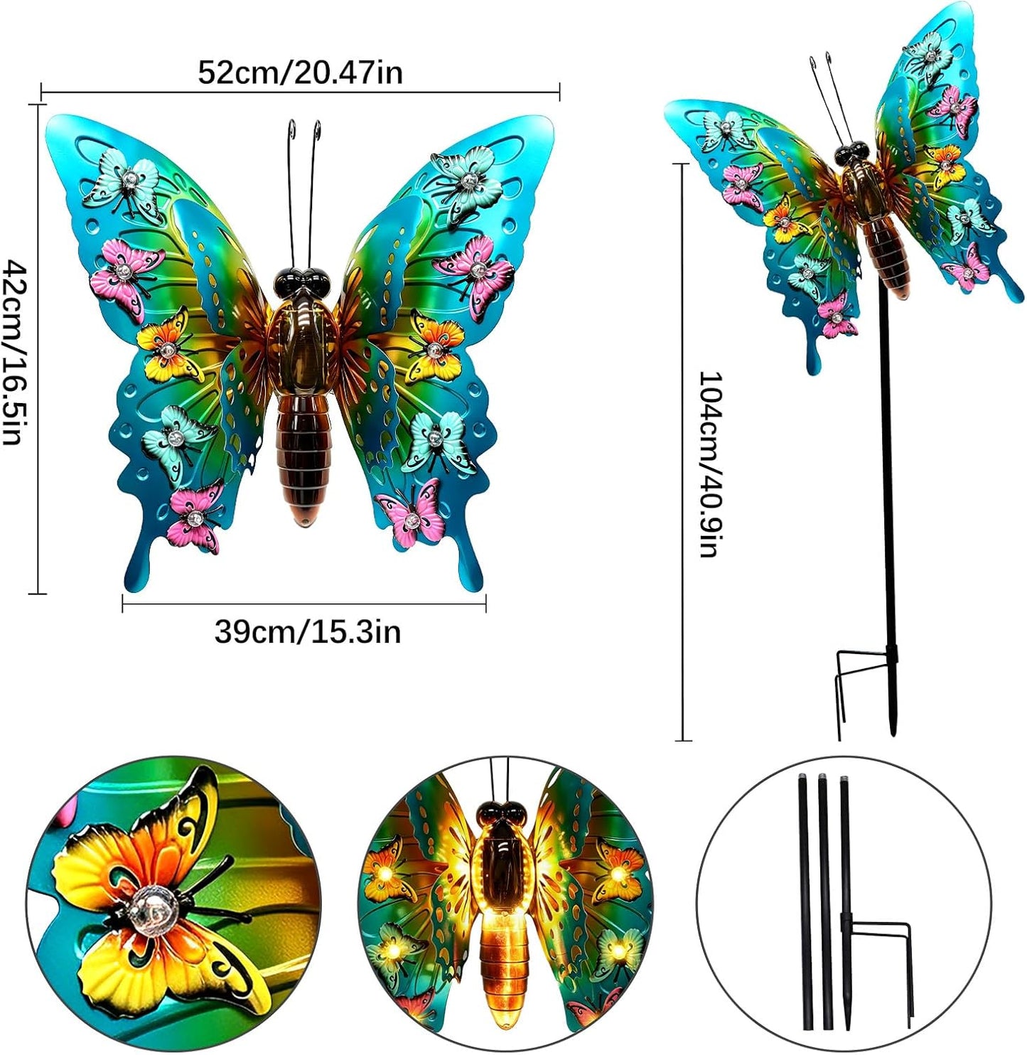 Luces solares de mariposa para exteriores, grandes luces de metal p...