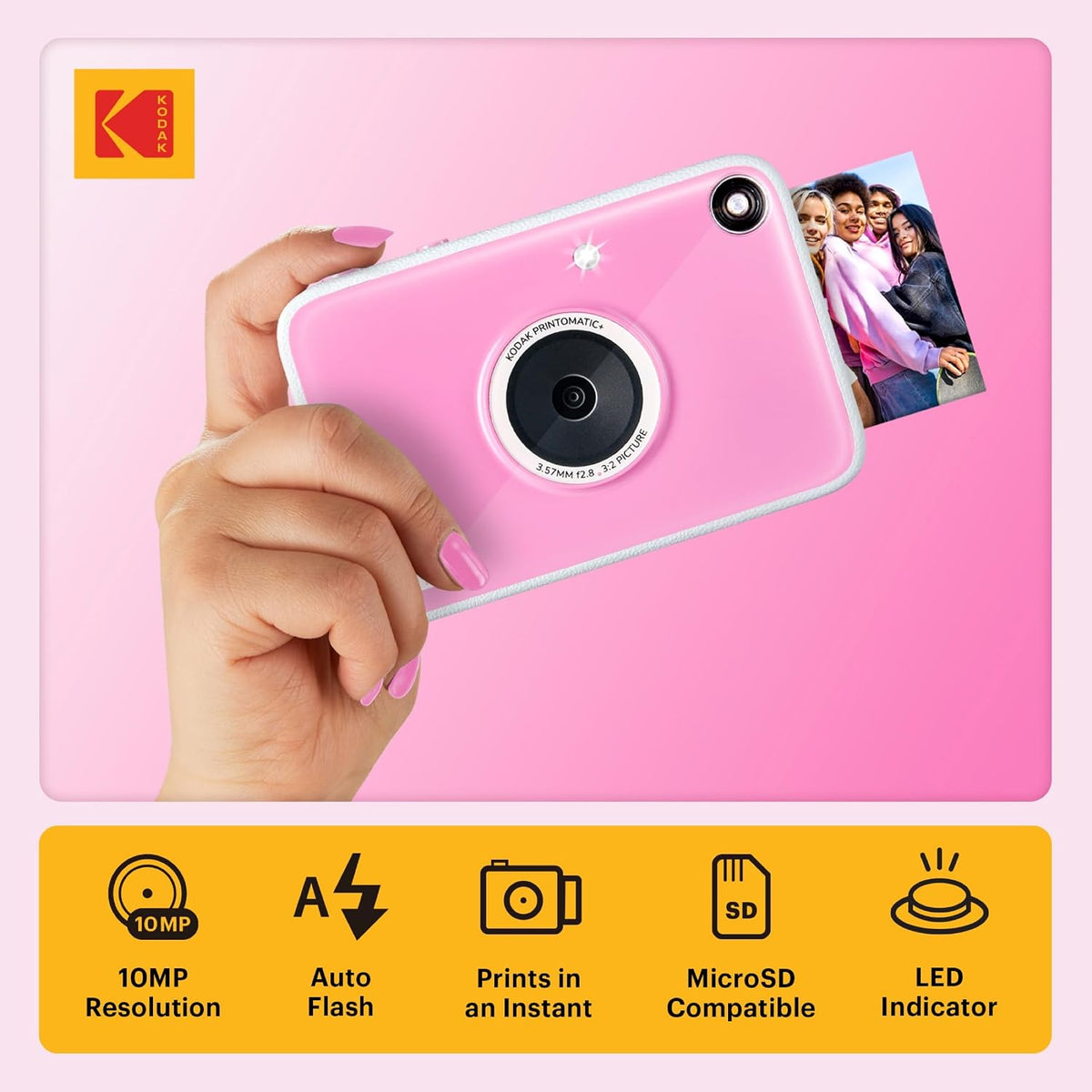 KODAK Printomatic+ Cámara digital de impresión instantánea (rosa) d...