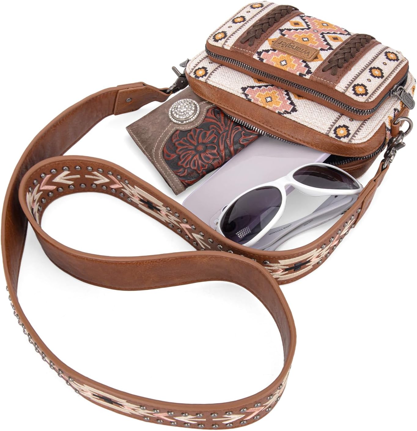 Bolso cruzado Wrangler para mujer, pequeño, estilo boho azteca, con...