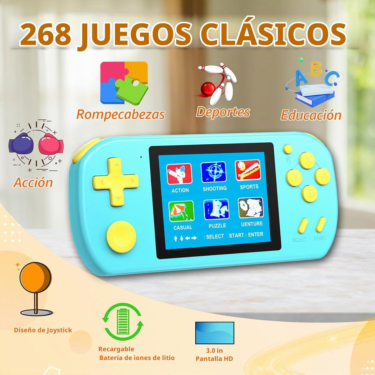 Juegos de mano para niños y adultos con 268 videojuegos clásicos re...